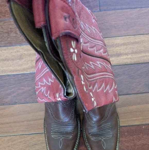 Ariat Women's Cowboy Western Boots Red Leather Floral Embroidered Square Toe 6B - Picture 2 of 15